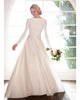 Elegant 2020 Satin Wedding Dresses Long Sleeve A-line Bridal Gowns with Boat Neck open-back brides dress