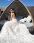 Elegant A-line Tulle Layered Wedding Dresses V-Neck Appliqued Lace Bridal Gowns Spaghetti Straps