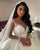 Gorgeous 2020 Sheer Long Sleeve Wedding Gowns Beadings Deep V-Neck Satin Bridal Ball Gown Saudi 