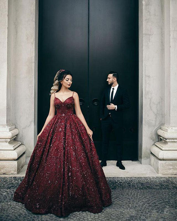 Gorgeous Burgundy Prom Dresses Sparkly Sequins Luxury Sexy Ball Gown for Prom Party Gorgeous Burgundy Prom Dresses Sparkly Sequins Luxury Sexy Ball Gown for Prom Party