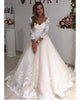 Fashion 2020 Lace Wedding Dresses 3/4 Sleeve Sexy V-Neck Bridal Gowns Appliques