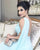 Sexy Sky Blue Prom Dresses Illusion Back One Shoulder Chiffon Long Evening Dress 2021