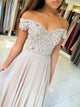 Beautiful Light Champagne Prom Dresses Lace Appliques Off The Shoulder Long Homecoming Dress