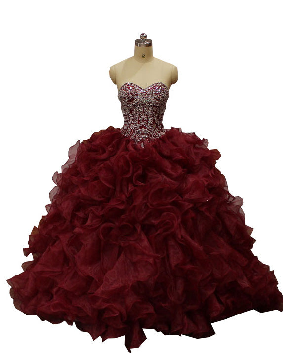 Burgundy Quinceanera Dresses Beaded Shine Rhinestones Puffy Ruffles Ball Gown Sweet 16 Dress Vestidos de Quinceaera Burgundy Quinceanera Dresses Beaded Shine Rhinestones Puffy Ruffles Ball Gown Sweet 16 Dress Vestidos de Quinceaera