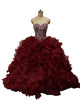Burgundy Quinceanera Dresses Beaded Shine Rhinestones Puffy Ruffles Ball Gown Sweet 16 Dress vestidos de quinceañera