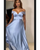 Light Blue Prom Dresses Off The Shoulder Satin Long Prom Gowns Fashion
