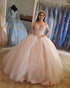 Blush Pink Lace Quinceanera Dresses Sparkly Ball Gowns Sweet 16 Dress vestidos de quinceañera Cap Sleeve