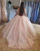 Blush Pink Lace Quinceanera Dresses Sparkly Ball Gowns Sweet 16 Dress vestidos de quinceañera Cap Sleeve