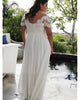 Plus Size Lace Beach Wedding Dresses Short Sleeve Sexy V-Neck A-line Long Bridal Wedding Gowns