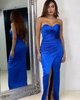 Sexy Royal Blue Prom Dresses Split Side Fashion Sweetheart Satin Mermaid Evening Gowns Long