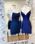 Sexy Royal Blue Satin Homecoming Dresses Cross Criss Strips Sexy Lace Homecoming Party Gowns