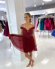 Off The Shoulder Burgundy Homecoming Dresses Sexy A-line Lace Chiffon Prom Party Gowns