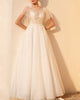 Romantic Tulle Wedding Dresses Lace Tulle Butterfly Sleeves Sheer O-Neckline A-line Bridal Gowns Outdoors