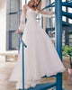Delicate Lace Tulle Wedding Dresses Sexy See Through Bishop Sleeves V-Neck A-line Bridal Gowns Outdoors