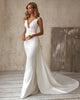 Sexy Mermaid Wedding Dresses with Tail V-Neck 2021 Satin Bridal Gowns Open Back