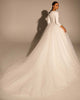 White Tulle Skirt Wedding Dresses with Long Sleeve Deep V-Neck 2021 Ball Gown Bridal Dress