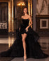 Sexy Black Hi-Lo Evening Dresses with Feathers Delicate Long Formal Party Gowns 2021