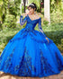 Gorgeous Royal Blue Quinceanera Dresses Sparkly Sequined Embroidered Lace Long Sleeve Sweet 16 vestidos de quinceañera