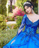 Gorgeous Royal Blue Quinceanera Dresses Sparkly Sequined Embroidered Lace Long Sleeve Sweet 16 vestidos de quinceañera