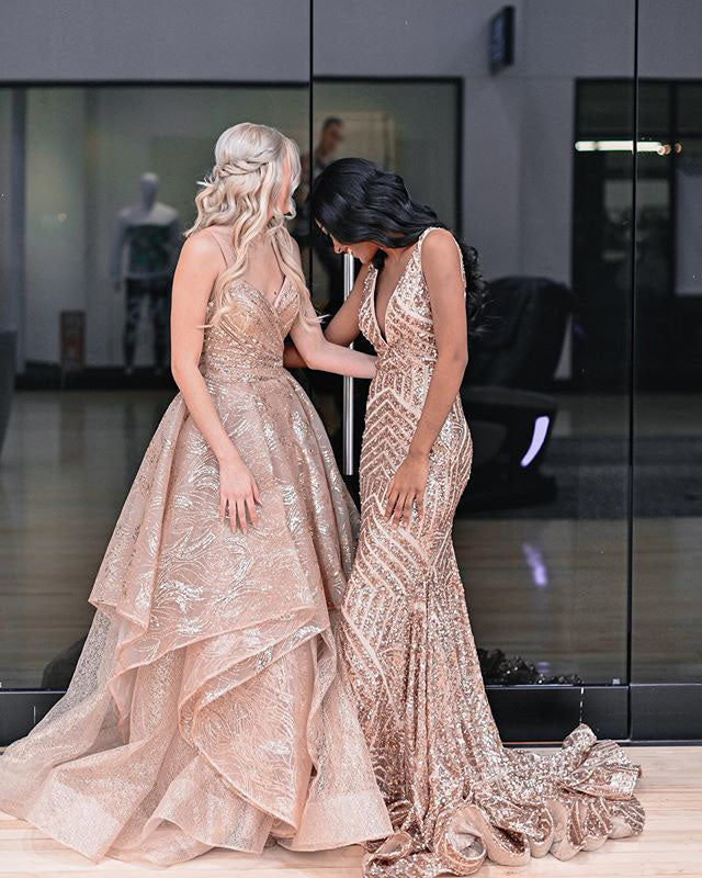 Sparkly Gold Prom Dresses Sexy Spaghetti Straps A-line Lace Organza Long Homecoming Party Gowns 2021 Sparkly Gold Prom Dresses Sexy Spaghetti Straps A-line Lace Organza Long Homecoming Party Gowns 2021