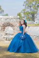 Peacock Blue Quinceanera Dresses Ball Gown Sweetheart Strapless Organza Ruffles Sweet 16 Dress