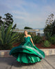 Delicate Green Satin Quinceanera Dresses Ball Gown Lace Appliqued Sweetheart Cap Sleeve Sweet 16 Dress