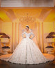 Gorgeous Lace Wedding Dress Floral Appliques Sheer Lace Sleeve Ball Gowns Tulle Skirt Bridal Dress with Flowers