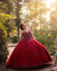 Trendy Quinceanera Dresses Lace Appliques, Ball Gowns Tulle Sweet 16 Dress, 2021 new arrival quince dress, lace prom gowns, dark red sweet 15 dress, 2022 fashion collections