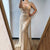 Luxury Champagne V-neck Sexy Evening Gowns 2021 Diamond Bead Sleeveless Mermaid Formal Dress AW70301