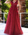Burgundy prom dresses with 3d flowers floral sexy v-neck pageant gowns for party