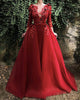 Delicate Red Prom Dresses with 3D Flowers Sexy V Neck Party Gowns for Women