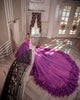 Purple Tulle Quinceanera Dresses Ruffles Skirt Sexy Deep V-Neckline Ball Gown Sweet 16 Dress 803072