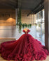 Burgundy Ruffles Wedding Dresses Tulle Skirt Ball Gown Sexy Plunge V-Neck Bridal Wedding Gowns 803073