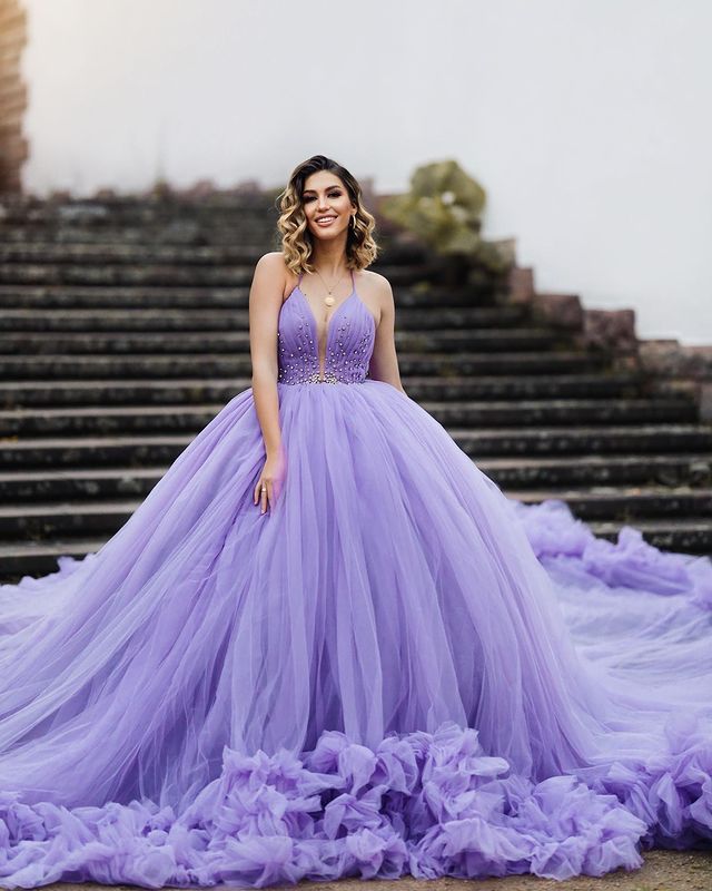 Purple Tulle Quinceanera Dresses Ball Gown Spaghetti Straps V-Neck Beaded Sweet 16 Dress 803076 Purple Tulle Quinceanera Dresses Ball Gown Spaghetti Straps V-Neck Beaded Sweet 16 Dress 803076