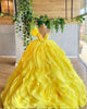 Yellow Quinceanera Dresses Ball Gown Organza Skirt Ruffles Puffy Strapless Bodice Beaded Sweet 16 Dresses 803101