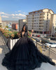 Gothic Black Wedding Dresses Ball Gown Tulle Skirts Sexy Spaghetti Straps V-Neck Bridal Wedding Gowns 803181
