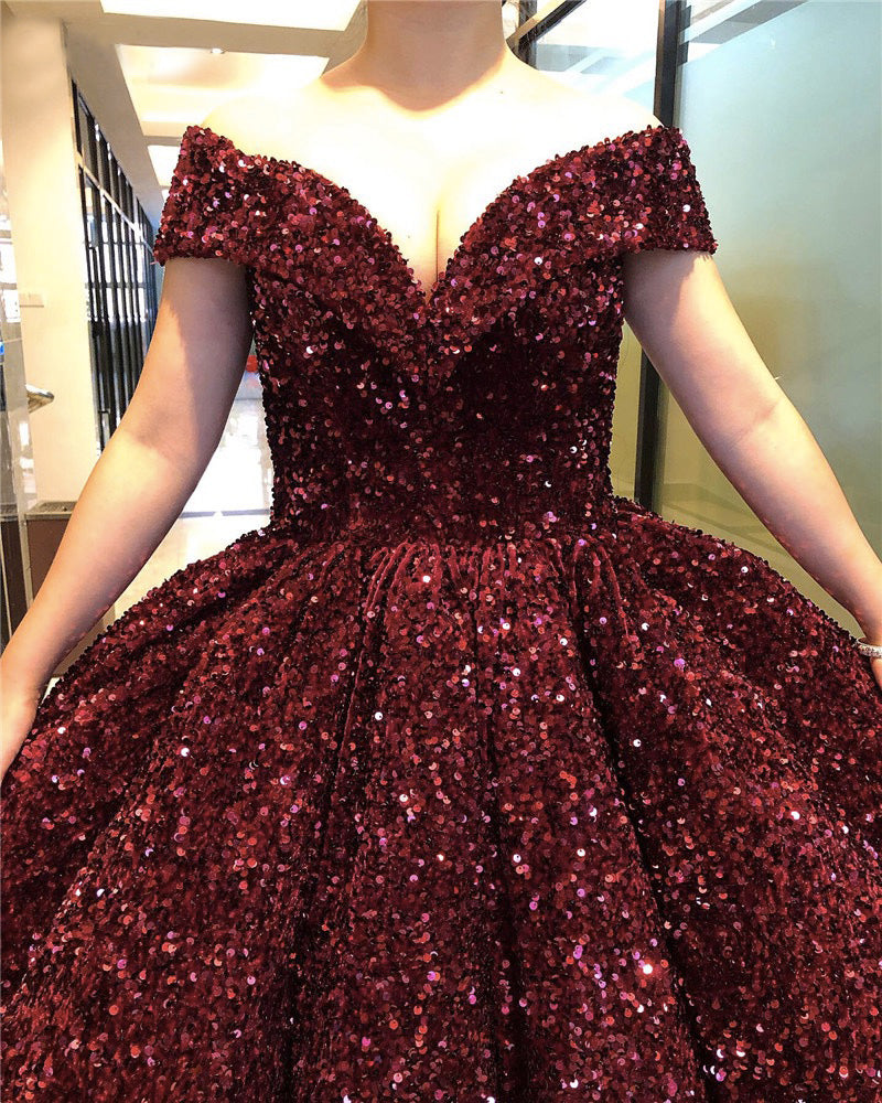 Sparkly Sequined Quinceanera Dress Off The Shoulder Princess Ball Gown angelaweddings Sparkly Sequined Quinceanera Dress Off The Shoulder Princess Ball Gown angelaweddings