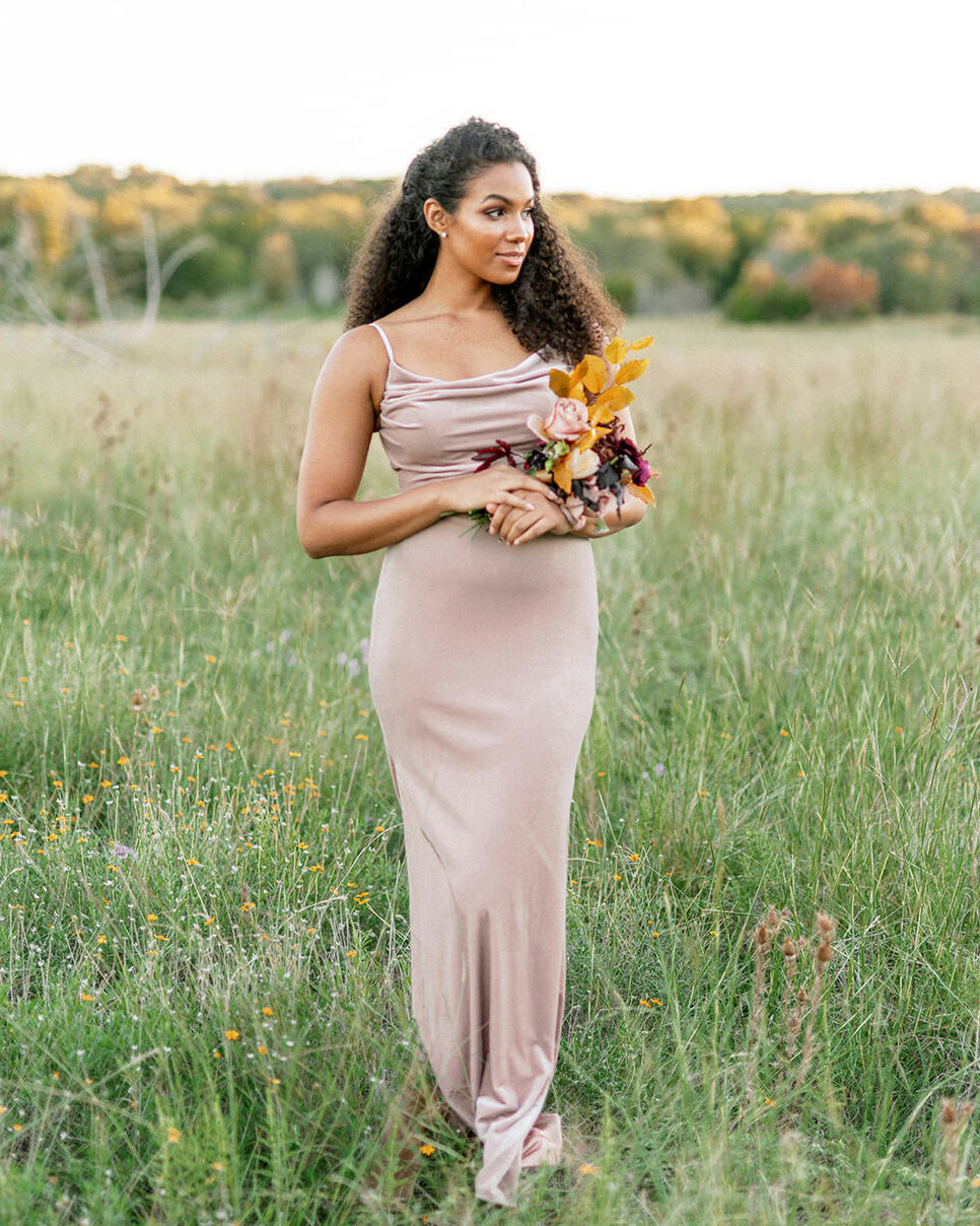 Popular 2021 Long Velvet Bridesmaid Dresses with a Cowl Neckline Sheat angelaweddings Popular 2021 Long Velvet Bridesmaid Dresses with a Cowl Neckline Sheat angelaweddings