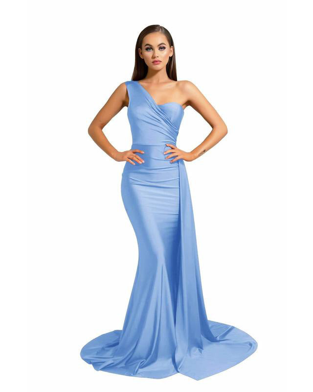 Sexy One Shoulder Bridesmaid Dresses Mermaid Honor of Maid Bride Silk angelaweddings Sexy One Shoulder Bridesmaid Dresses Mermaid Honor of Maid Bride Silk angelaweddings