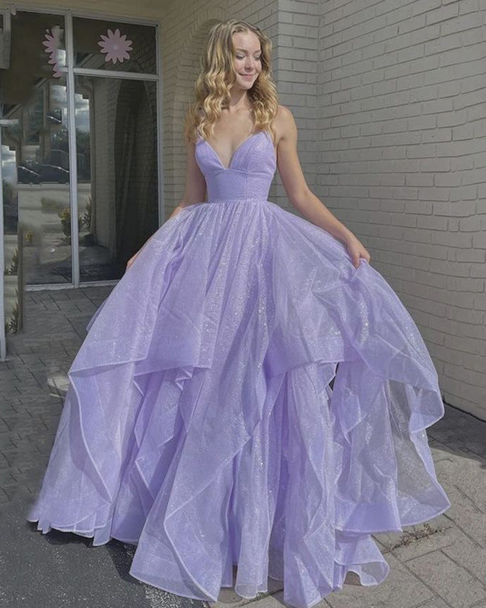 Purple Two Pieces A-line Open Back Long Beading Tulle Prom Dress For T –  Bohogown