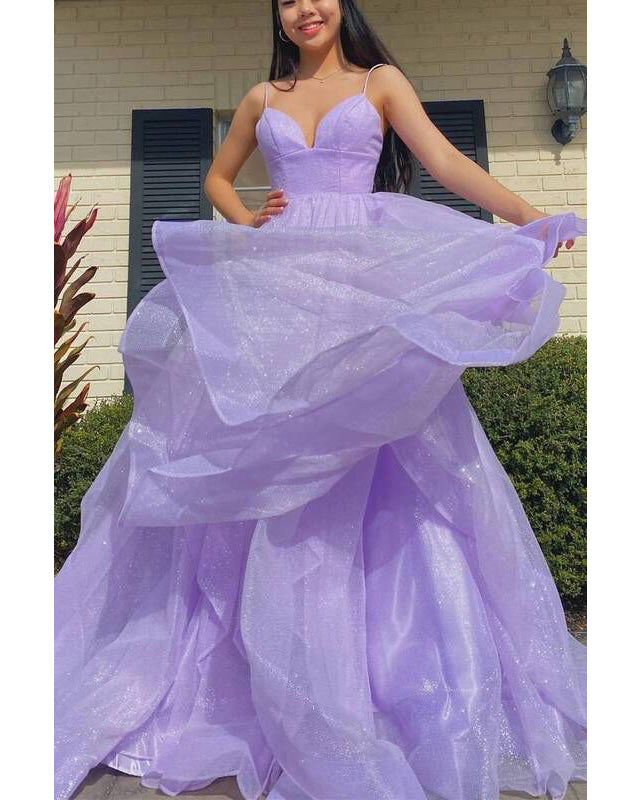 light purple prom dresses 2021 Pretty Prom Dress 2021 Fantasy Gown Light Purple Lace Tulle Corset Back