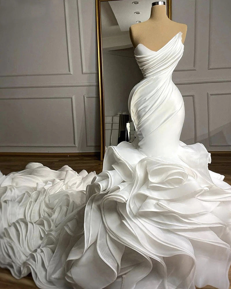 organza ruffle mermaid wedding dress Lady Black Tie - Madrid Gown - Mermaid Dress With Organza Ruffle Skirt