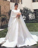 Popular Satin Wedding Dresses Full Sleeve 2021 Wedding Gowns for Brides Chapel Train