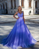 Elegant Light Purple Tulle Prom Dresses Spaghetti Straps V-Neckline Evening Long Party Gowns