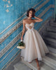 Vintage Tulle Wedding Dress Beaded Sequins Tea Length A-line Beach Wedding Gowns Sweetheart