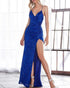 Sparkly Prom Dresses Royal Blue Sequins Sheath Silhouette AW211209