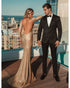 Sparkly Champagne Gold Prom Dresses Backless Style Long Sleeves Sheath Formal Dress Silhouette AW2201161