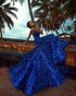 Sequined Royal Blue Prom Dresses Strapless Long Mermaid Formal Dress AW2201162