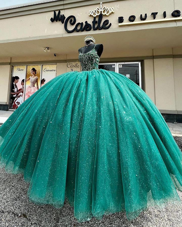 Emerald Green Quinceanera Dress Sequined Sparkly Tulle Ball Gowns Sweet 16 vestidos de quinceaera AW2207201 Emerald Green Quinceanera Dress Sequined Sparkly Tulle Ball Gowns Sweet 16 vestidos de quinceaera AW2207201
