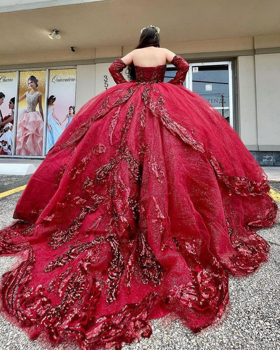 Ball Gown 15 Birthday Dresses Red Red Tulle Ball Gown Quinceanera Dresses, Prom Dress With Appliques, Ball Gown 15 Birthday Dresses Red Red Tulle Ball Gown Quinceanera Dresses, Prom Dress With Appliques,